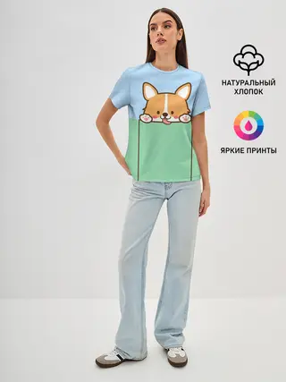 Женская базовая футболка / Милый Корги