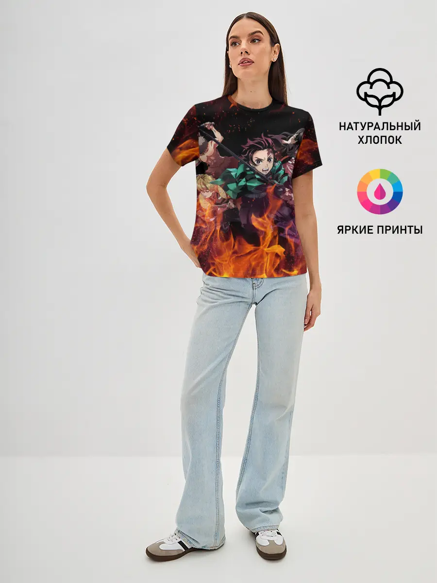 Женская базовая футболка / Kimetsu no Yaiba в огне