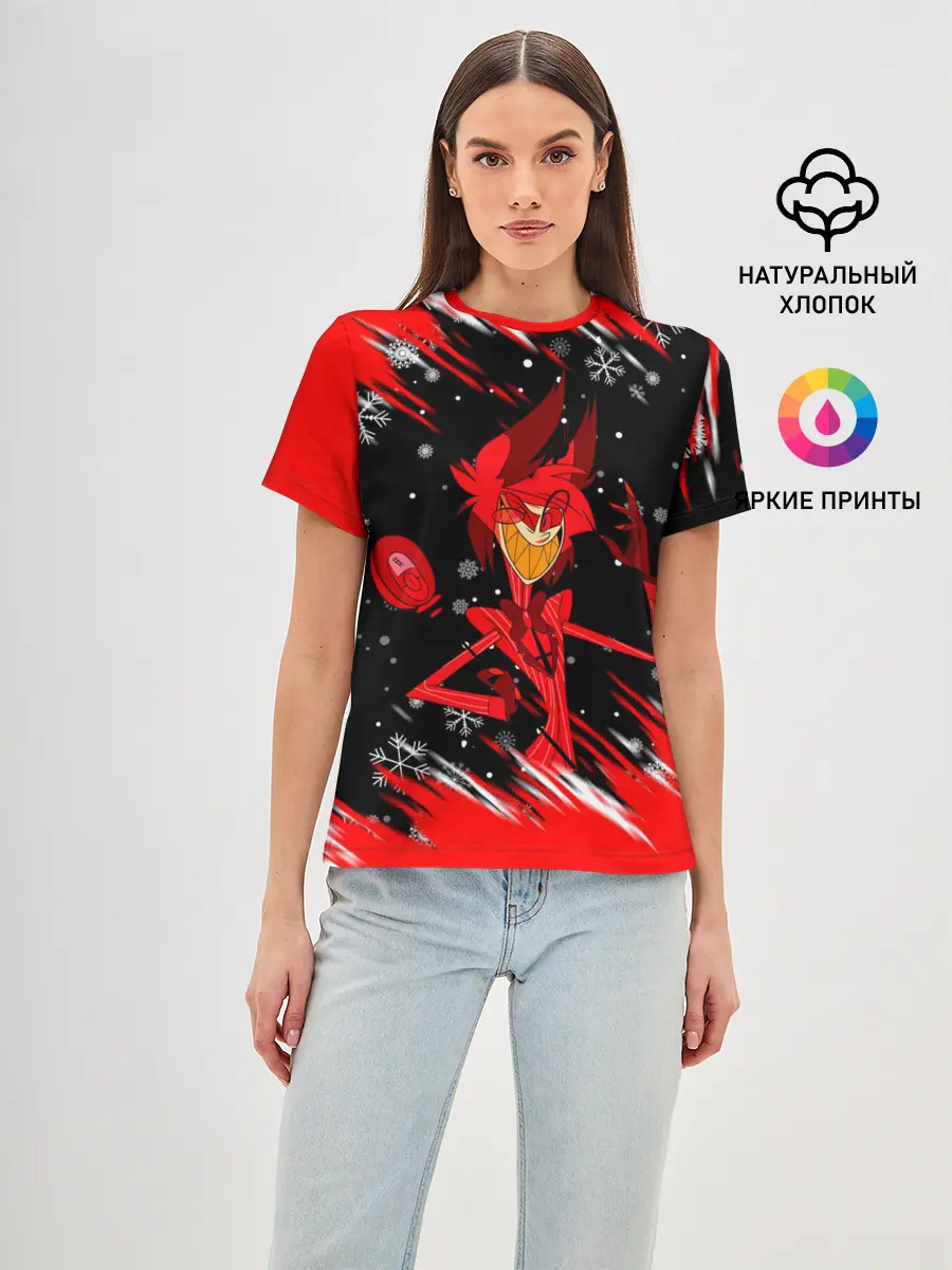 Женская базовая футболка / HAZBIN HOTEL НОВОГОДНИЙ.