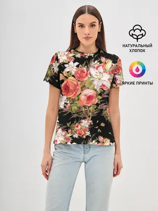 Женская базовая футболка / Лилии и розы