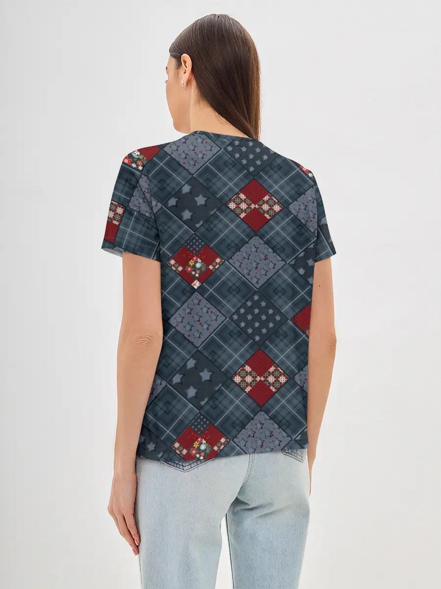 Женская базовая футболка / Синий джинсовый плед