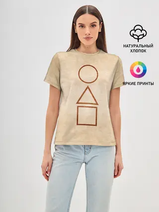 Женская базовая футболка / ИГРА В КАЛЬМАРА, ФИГУРЫ ИГРЫ