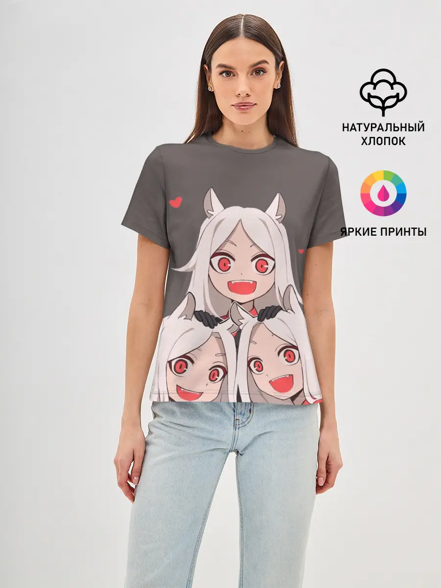 Женская базовая футболка / Cerberus с сердечками Helltaker