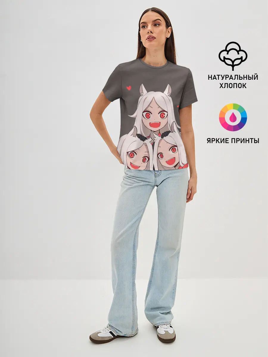 Женская базовая футболка / Cerberus с сердечками Helltaker