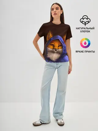 Женская базовая футболка / Лисенок в капюшоне