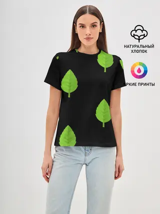 Женская базовая футболка / Птица и листочек