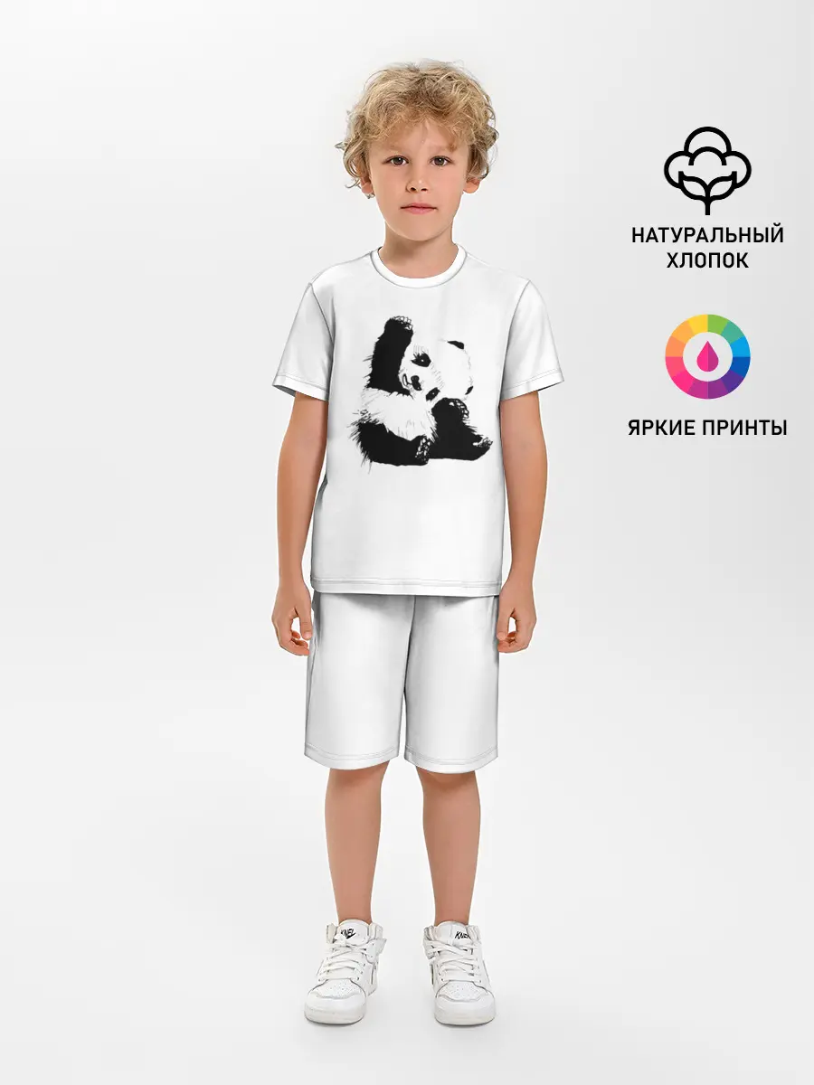 Детская пижама с шортами / Панда минимализм