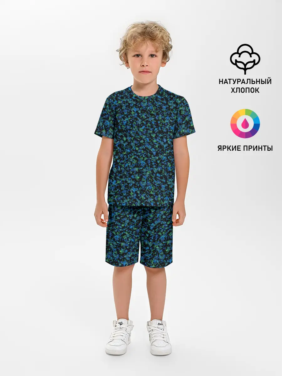 Детская пижама с шортами / Абстрактный зелено-синий узор