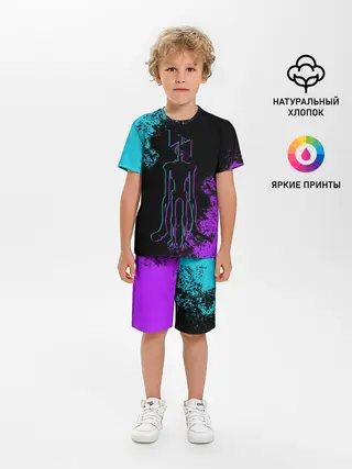 Детская пижама с шортами / НЕОНОВЫЙ СИРЕНОГОЛОВЫЙ