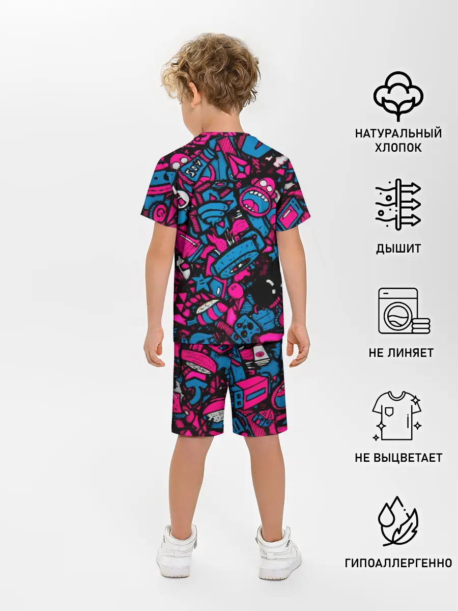 Детская пижама с шортами / Мультяшные кислотные картинки