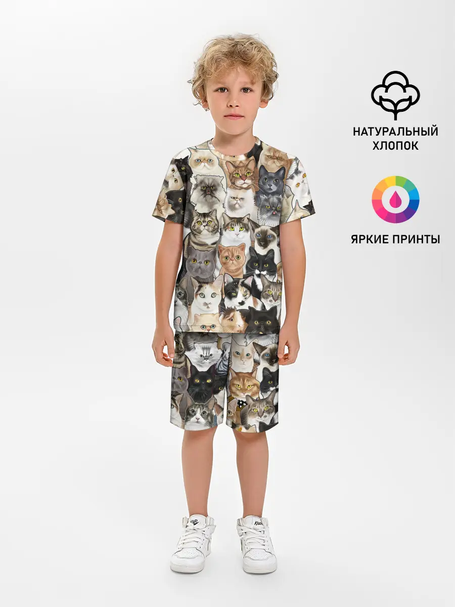 Детская пижама с шортами / Котики смешные