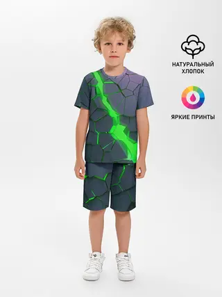 Детская пижама с шортами / ЗЕЛЕНЫЙ РАЗЛОМ | 3Д РАЗЛОМ