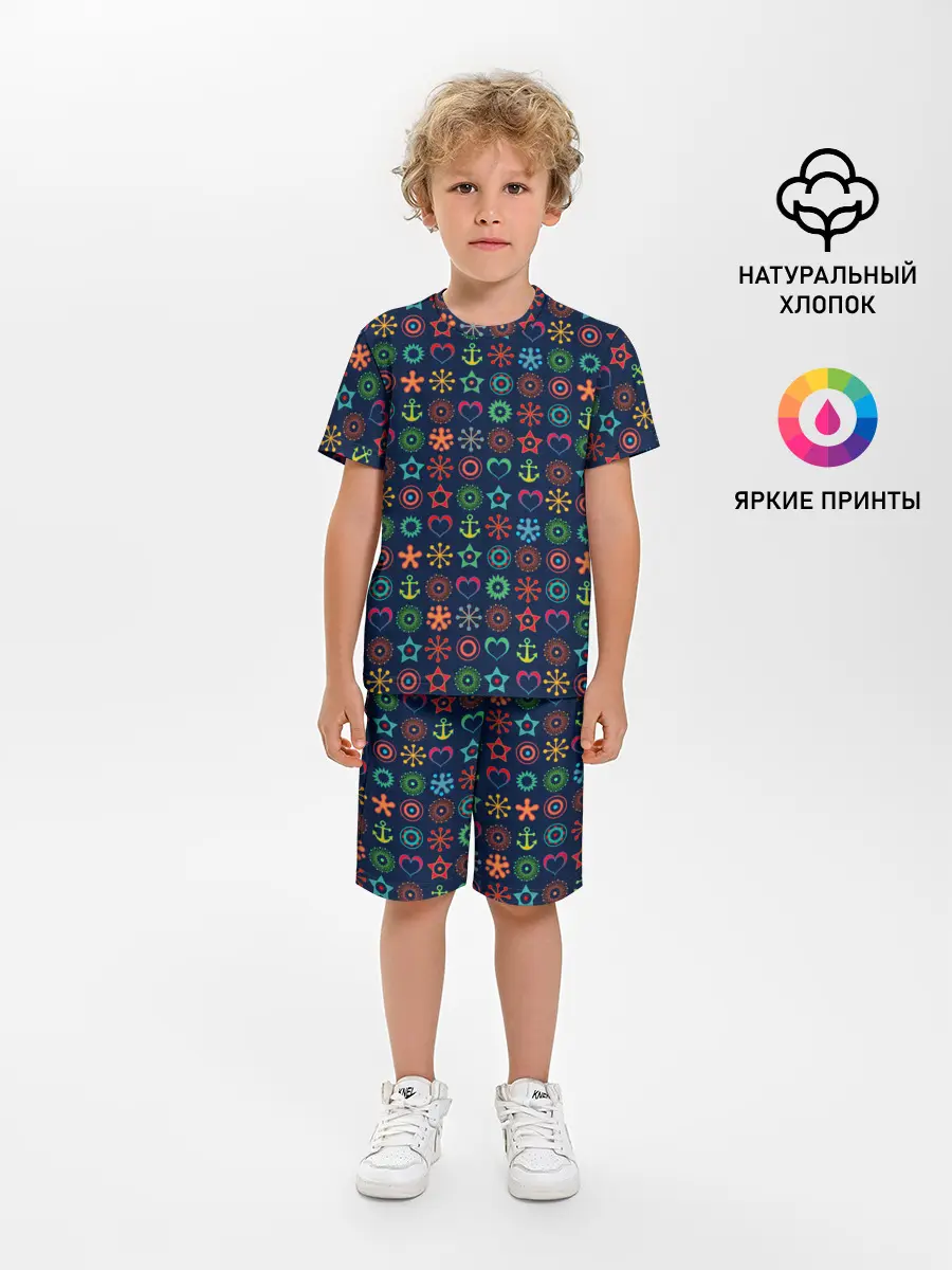 Детская пижама с шортами / Морской разноцветный узор