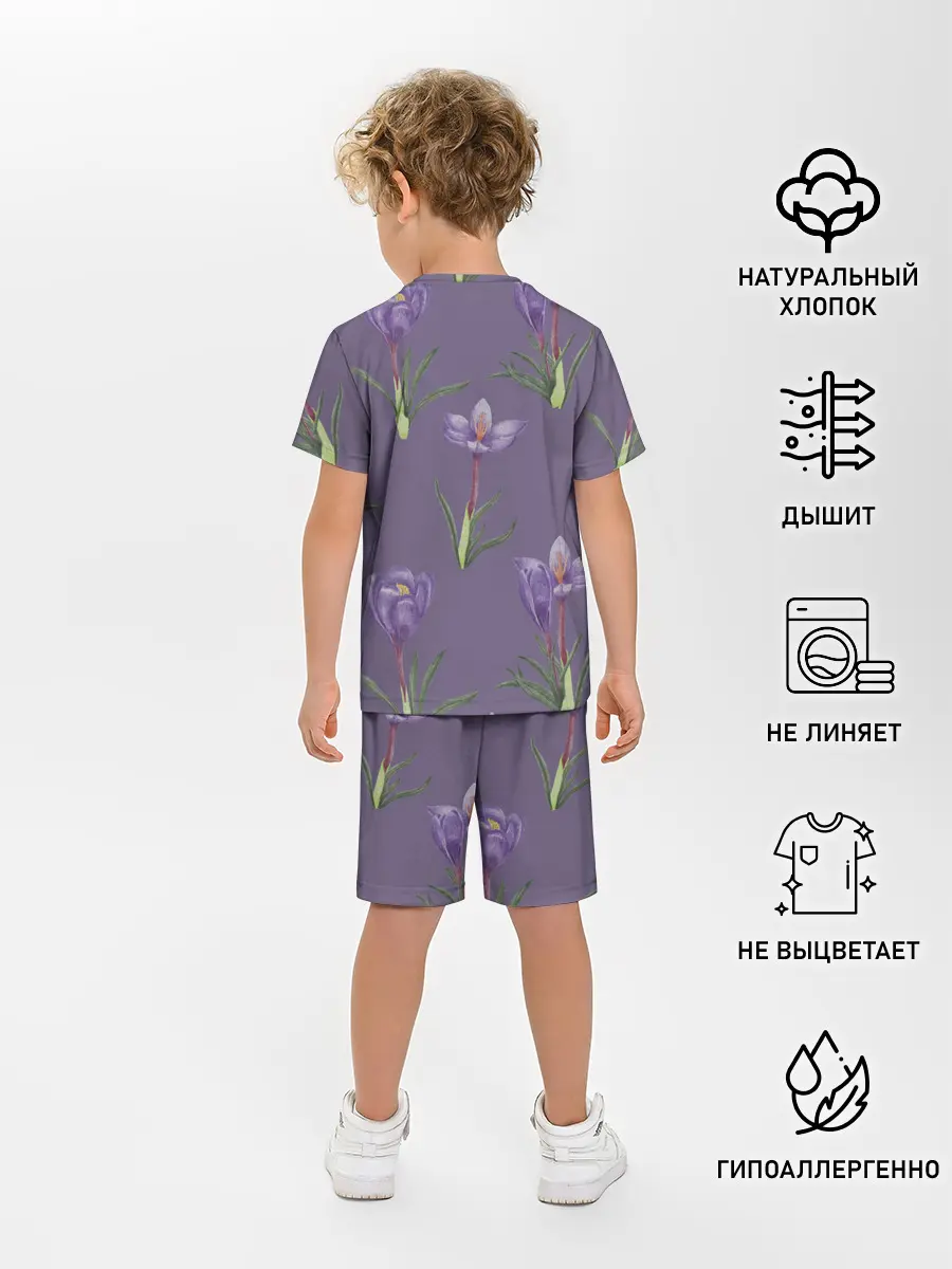 Детская пижама с шортами / Цветы шафрана на фиолетовом