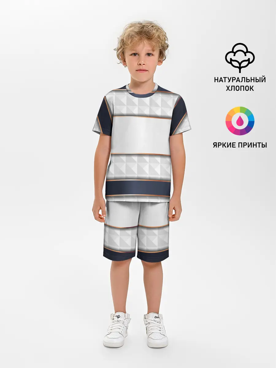 Детская пижама с шортами / White 3d lines
