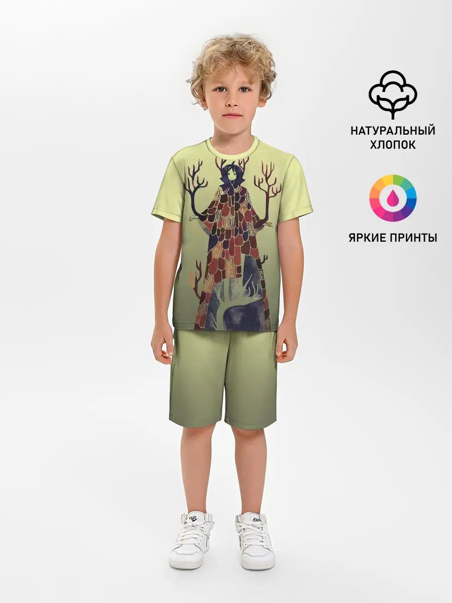 Детская пижама с шортами / лесной волшебник акварель