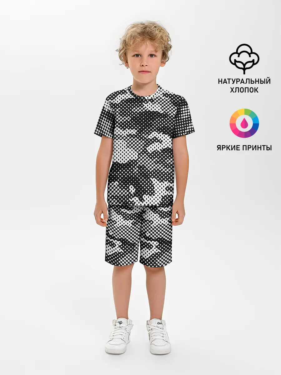 Детская пижама с шортами / Черный камуфляж