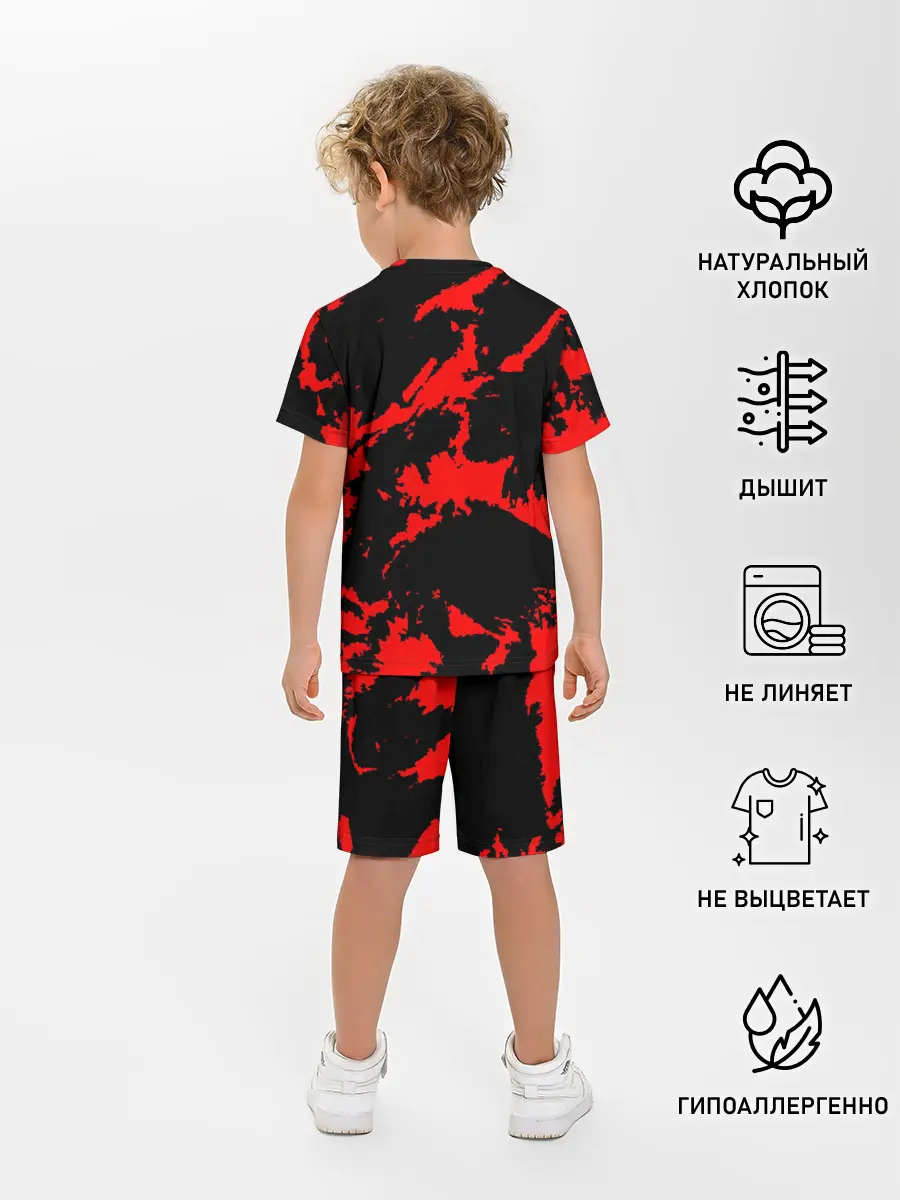 Детская пижама с шортами / Красный на черном