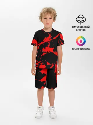 Детская пижама с шортами / Красный на черном