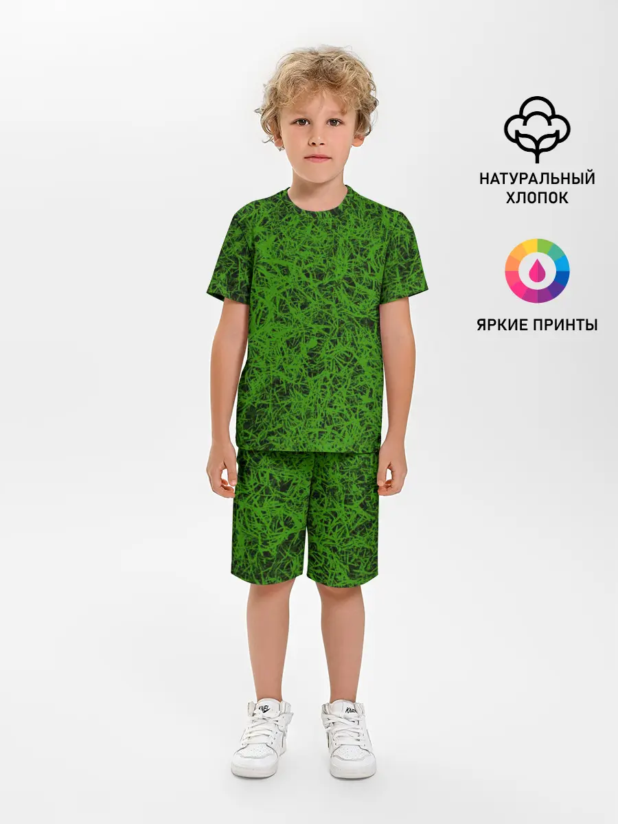 Детская пижама с шортами / зелёный паттерн