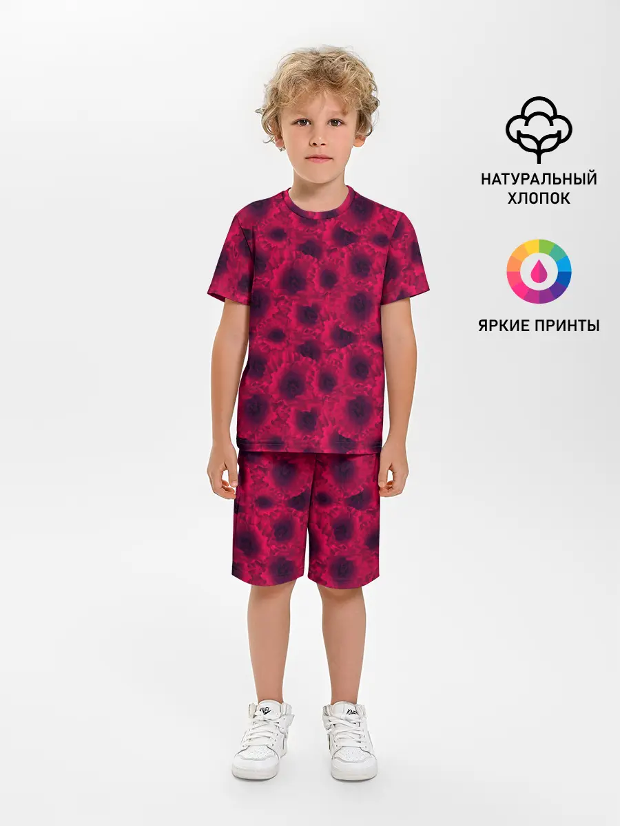 Детская пижама с шортами / Красные маки