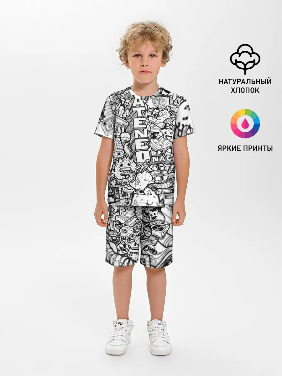 Детская пижама с шортами / Doodle граффити