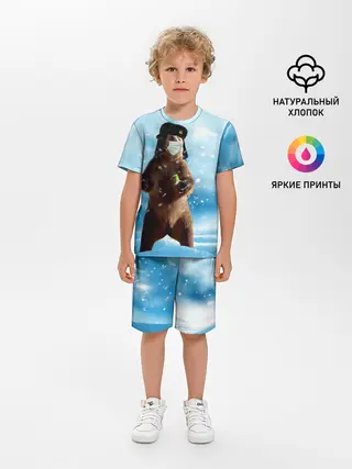 Детская пижама с шортами / Зимний мишка в реалиях 2020 г.