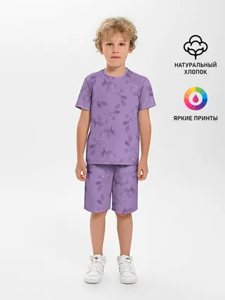 Детская пижама с шортами / Листья на фиолетовом фоне