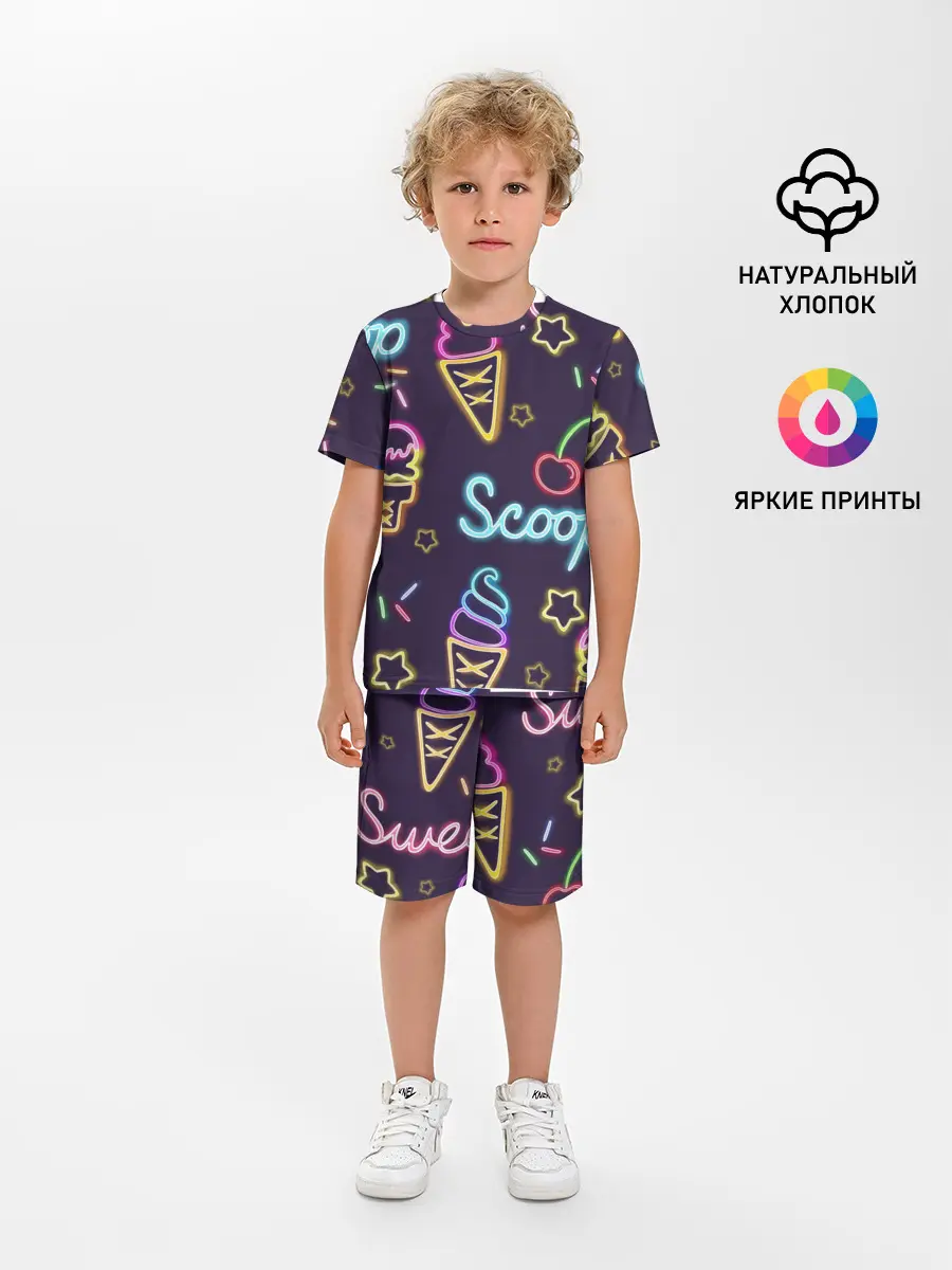Детская пижама с шортами / Мороженное неон
