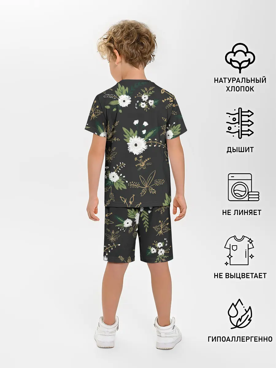 Детская пижама с шортами / Белые хризантемы