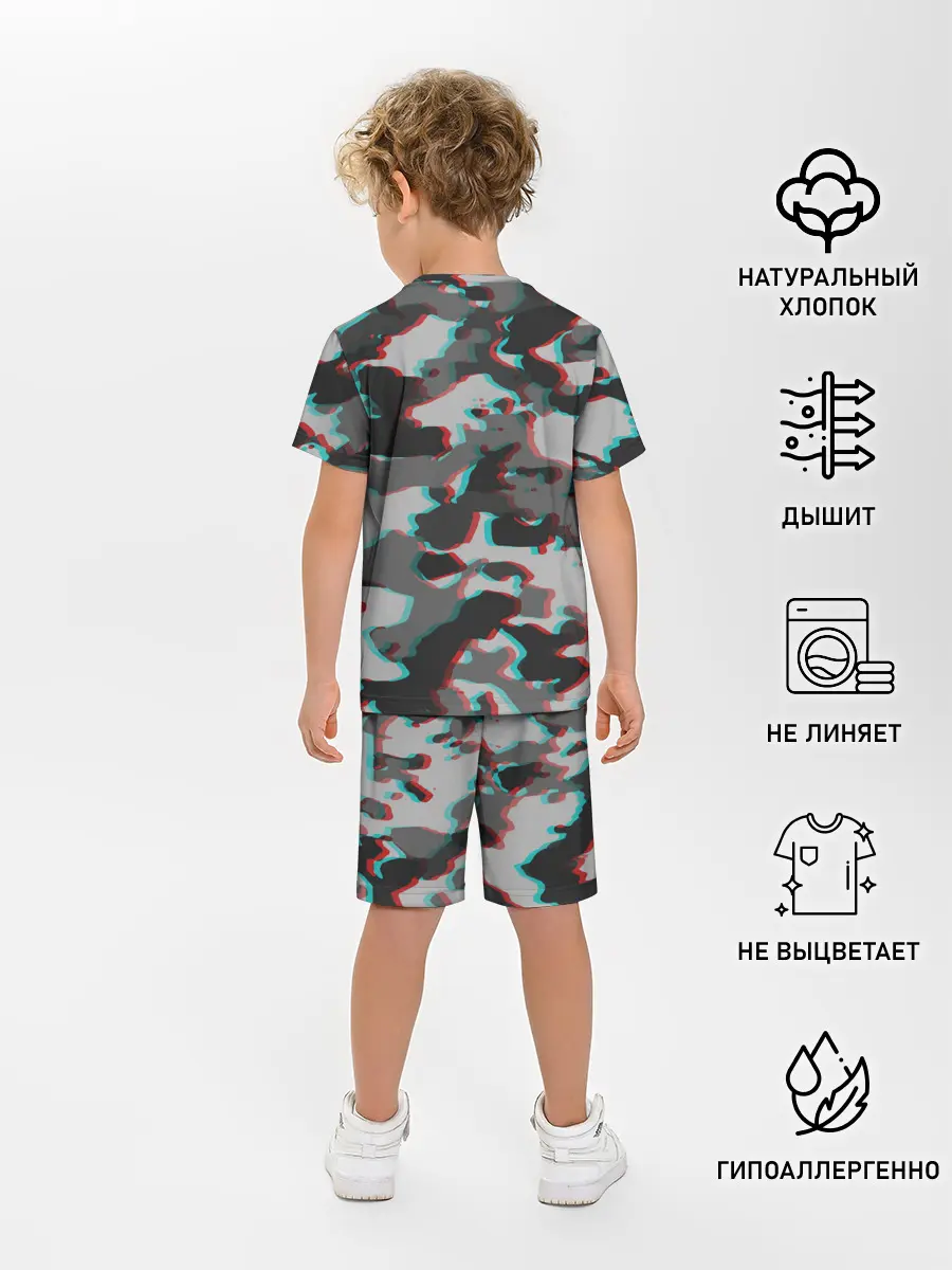 Детская пижама с шортами / Серый камуфляж