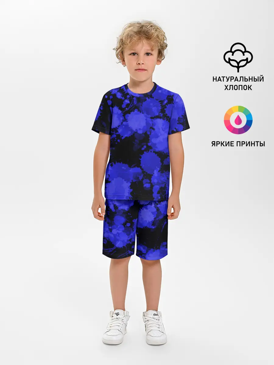 Детская пижама с шортами / Синие Кляксы