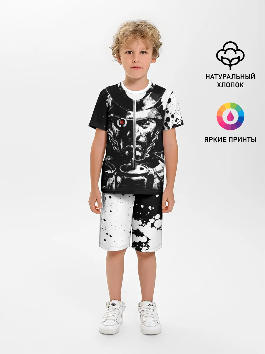 Детская пижама с шортами / Самурай | ЧБ | Лого