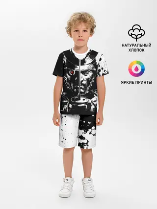 Детская пижама с шортами / Самурай | ЧБ | Лого