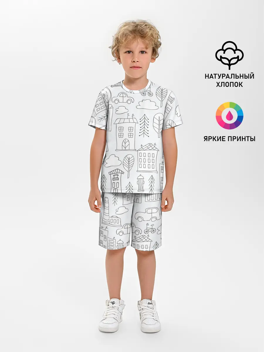 Детская пижама с шортами / Нарисованный город