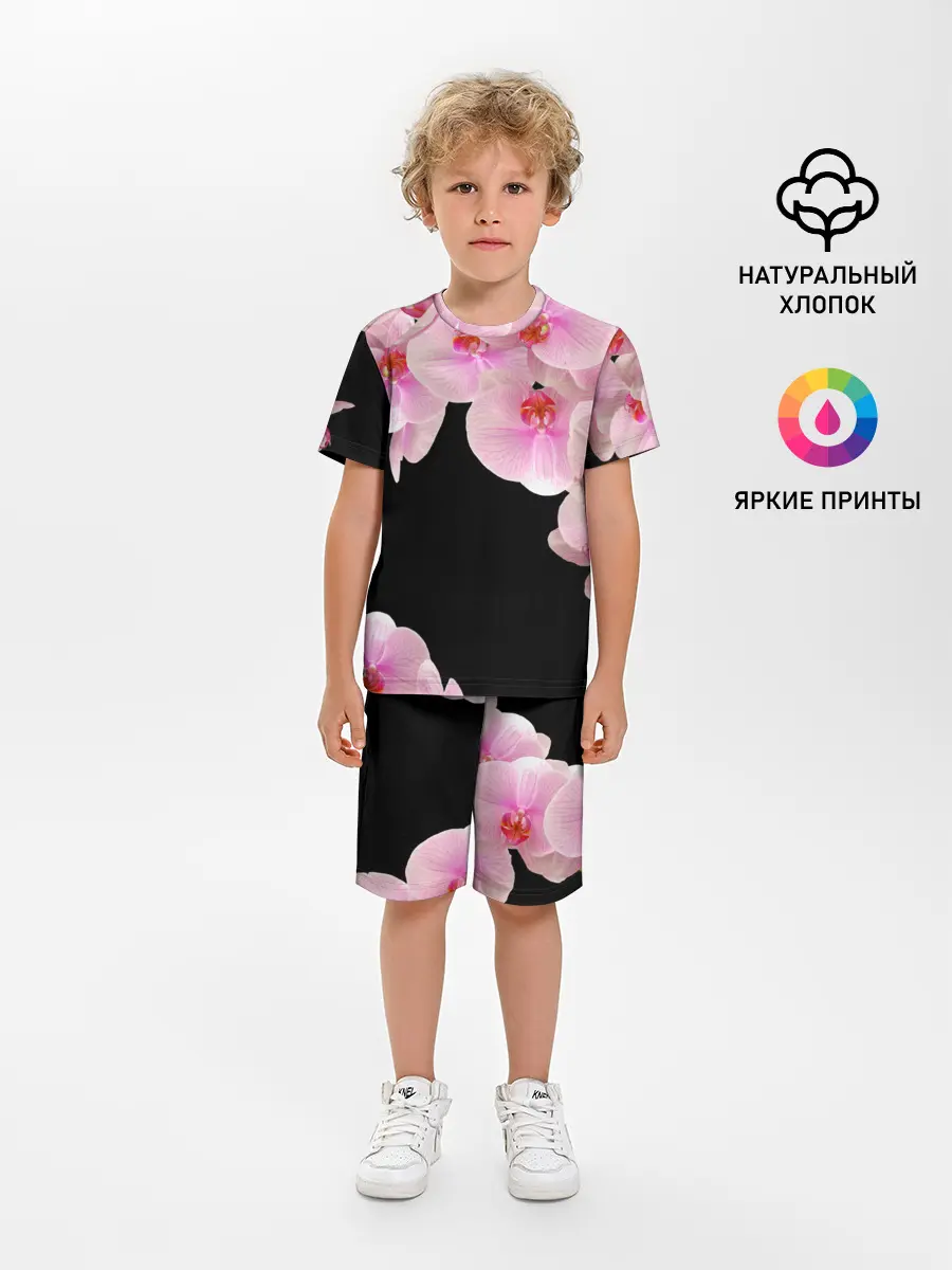 Детская пижама с шортами / Орхидеи в ночи