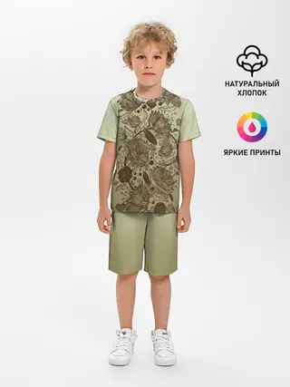 Детская пижама с шортами / чехол дудлинг цветы