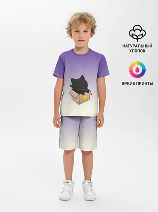Детская пижама с шортами / черный котенок в коробке