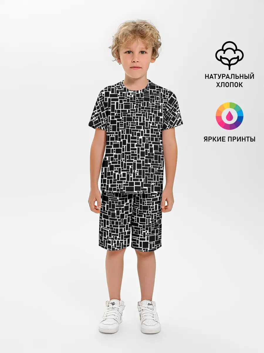 Детская пижама с шортами / Геометрия ЧБ.Black & white