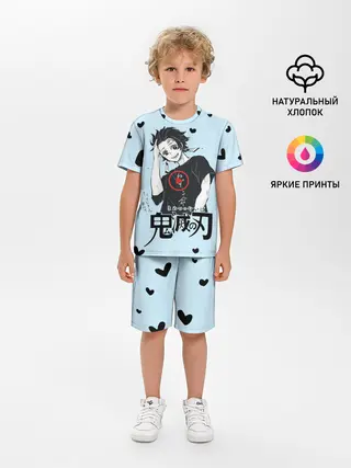 Детская пижама с шортами / Танджиро Камадо черные сердечки