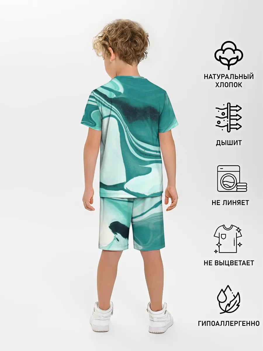 Детская пижама с шортами / красочный зелёный развод