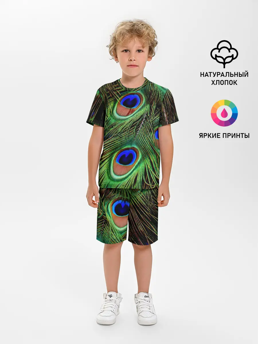 Детская пижама с шортами / Перья павлина #1