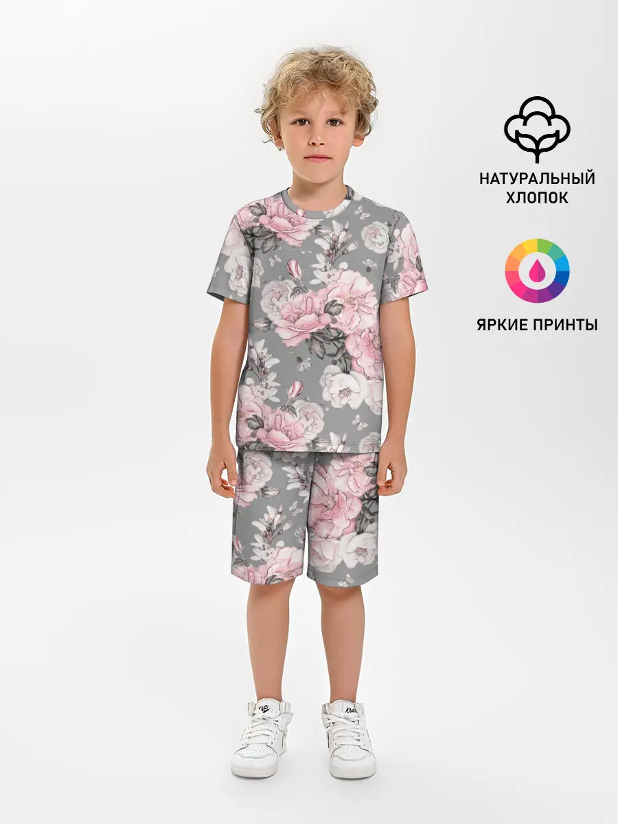 Детская пижама с шортами / Розовые розы