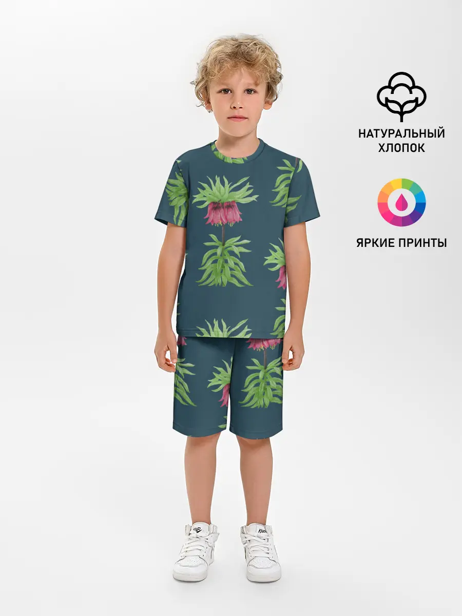 Детская пижама с шортами / Цветы рябчика на темном фоне