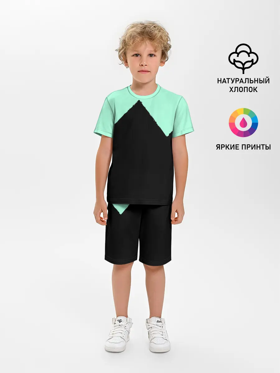 Детская пижама с шортами / неровные зубья черный мятный