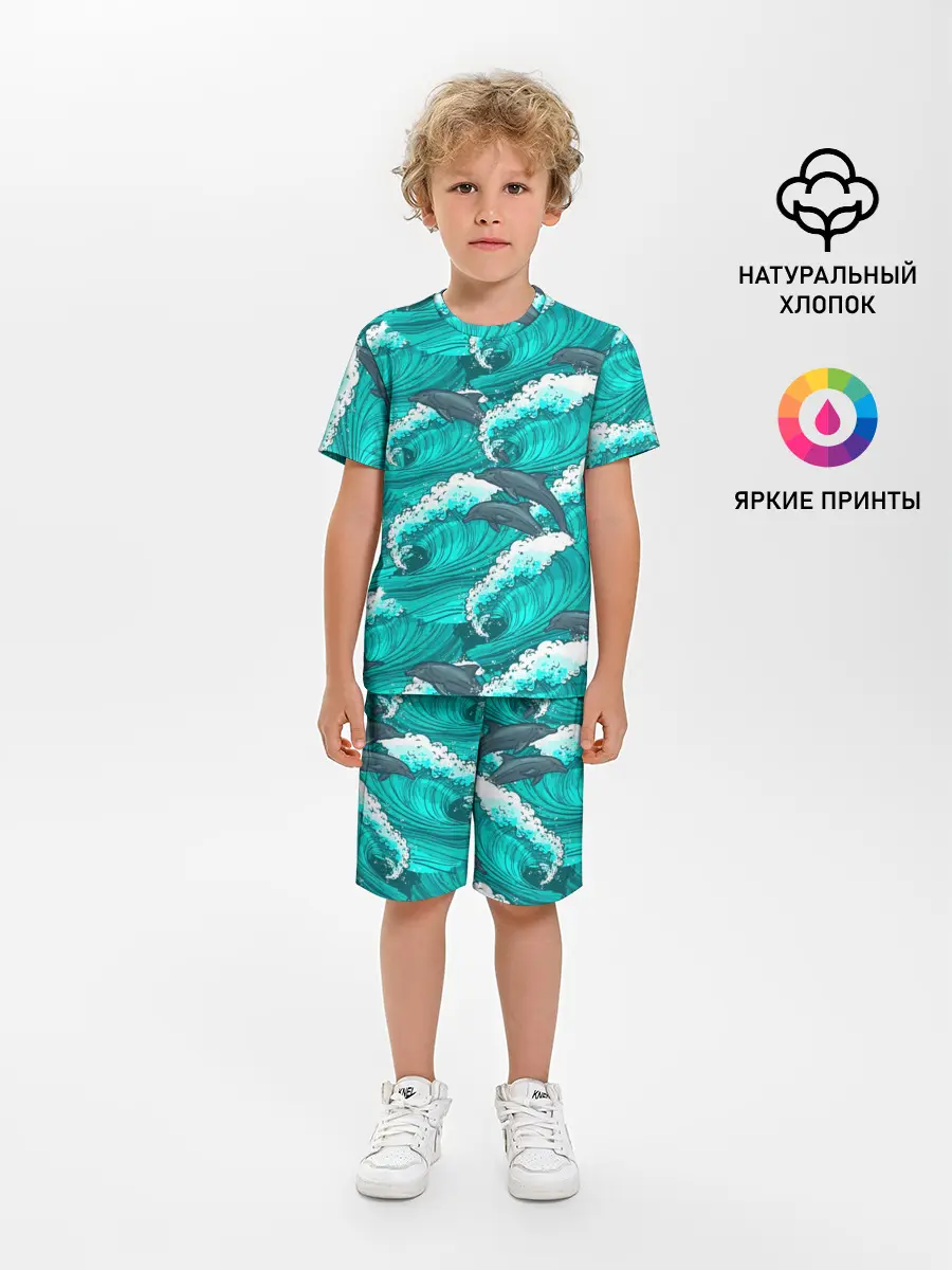 Детская пижама с шортами / Дельфины в море