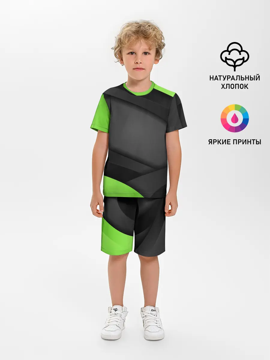 Детская пижама с шортами / Green / Black