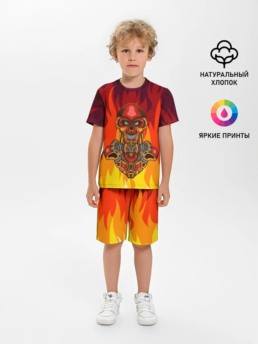 Детская пижама с шортами / Меха скелет | Steampunk Fire