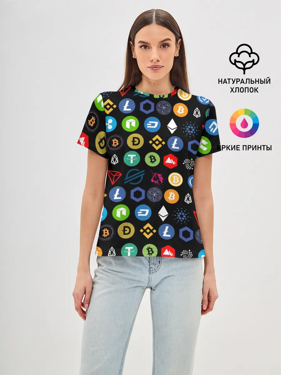 Женская базовая футболка / ЛОГОТИПЫ КРИПТОВАЛЮТ | CRYPTOCURRENCIES