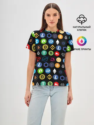 Женская базовая футболка / ЛОГОТИПЫ КРИПТОВАЛЮТ | CRYPTOCURRENCIES